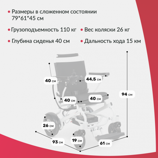 Кресло-коляска c электроприводом для инвалидов Армед JRWD602K 16